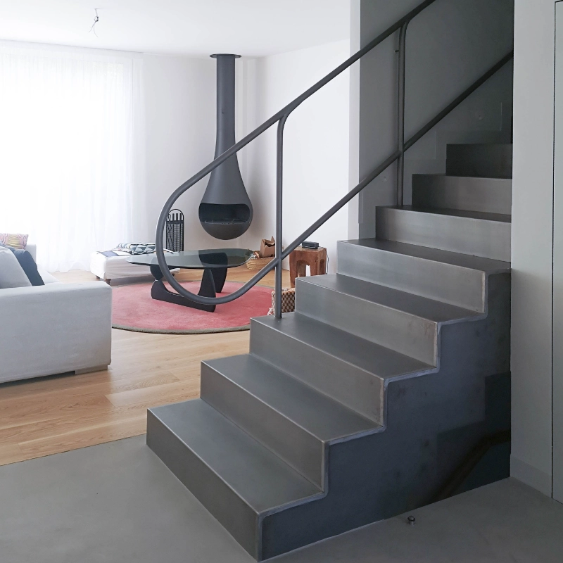 Livinig Room Microcement Stairs Design