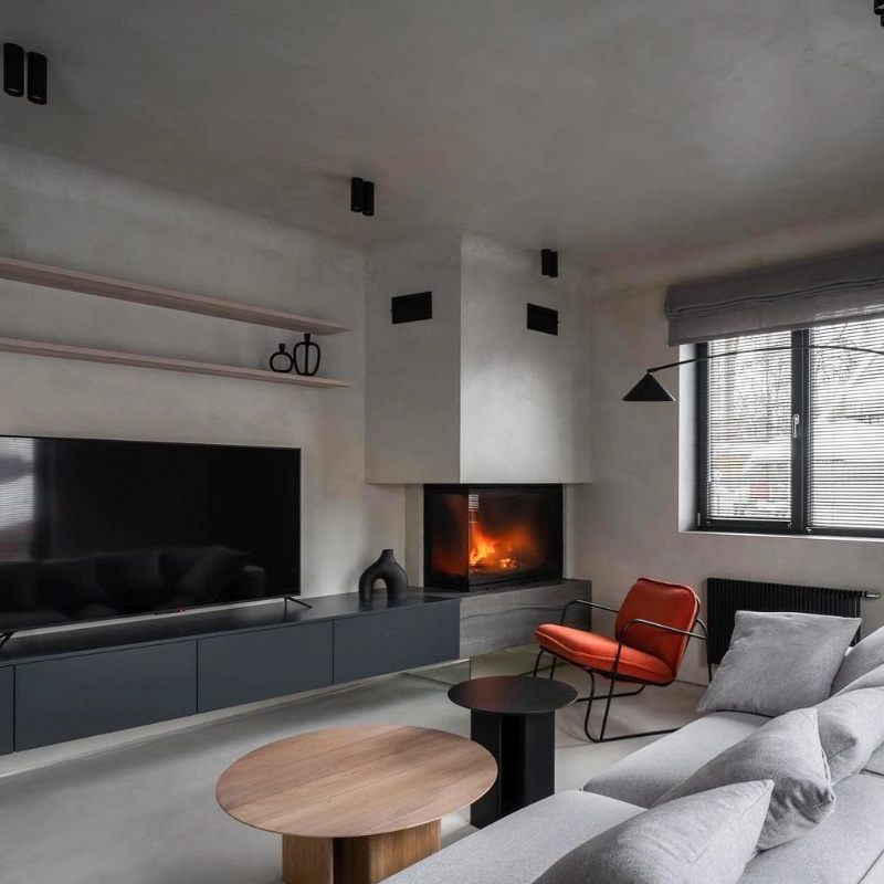 Microcement finish for fireplace